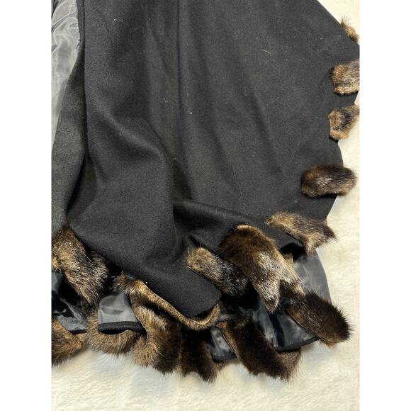 Donna Salyers Fabulous Furs OS Jet Black Cape W/Leopard Fur Accents Made In USA - Picture 6 of 8